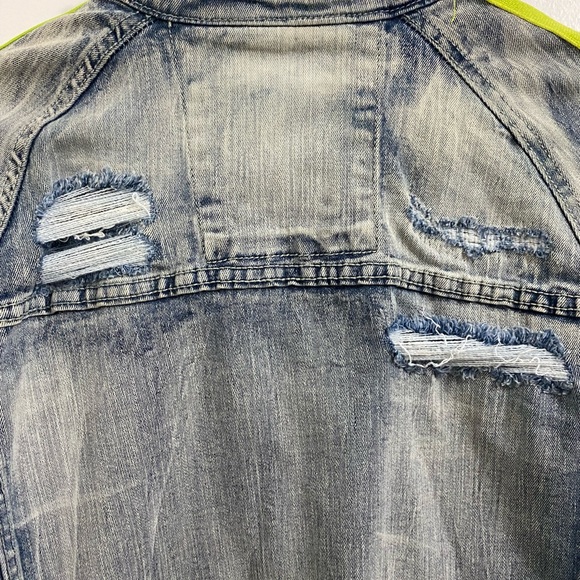 Jordan Craig Legacy Edition Men Large Distressed Jean Jacket Neon Sleeves - Picture 9 of 9